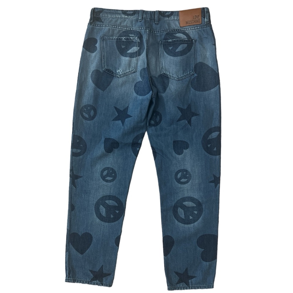 Love Moschino Women Sz 30 Blue Peace Heart Signs print Straight Leg HiRise Jeans - Picture 2 of 11